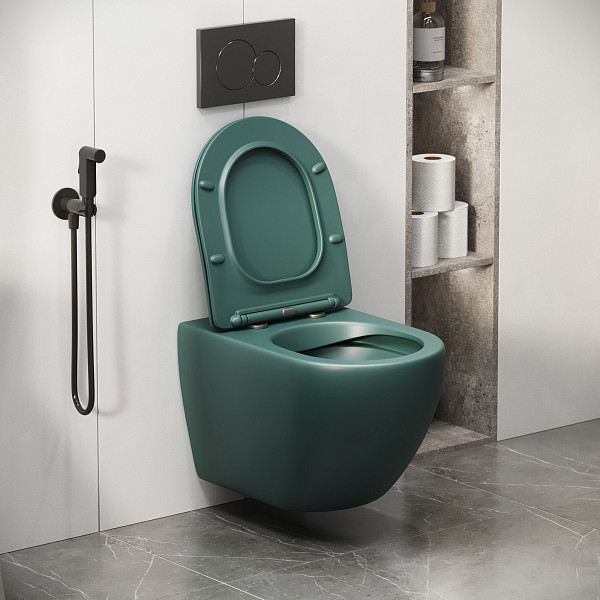 Унитаз GR-4411OLMS Color (550*365*395) ЗЕЛЕНЫЙ МАТОВЫЙ подвесной БЕЗОБОДКОВЫЙ