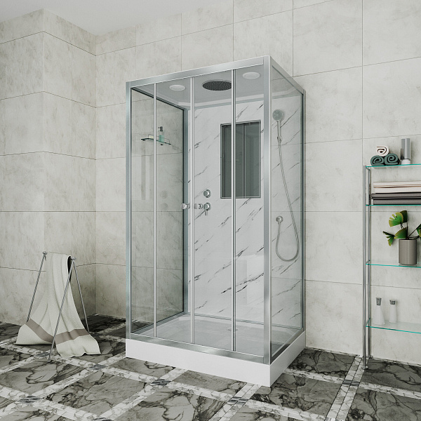 Душ.каб. NG-7772QM (1200x900х2100) низкий поддон стенки МРАМОР 4 места