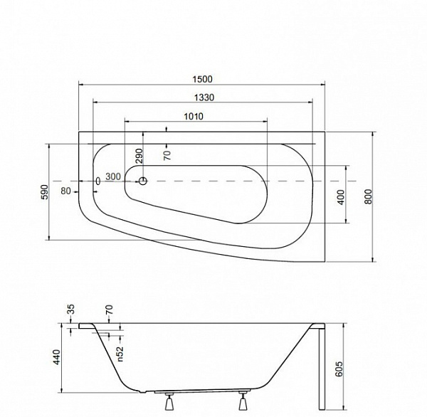 Акриловая ванна Besco Luna 150x80 WAL-150-NP Правая