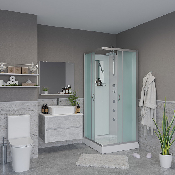 Душ.каб. NG-1101-14BKTG (900х900х2100-2400) низкий поддон(13см) стекло МАТОВОЕ 3 места с полкой