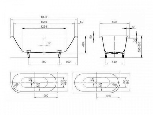 Стальная ванна Kaldewei Centro Duo 170x75 283000013001 mod.130 easy-clean
