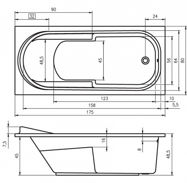 Акриловая ванна Riho Columbia 175x80 BA0400500000000