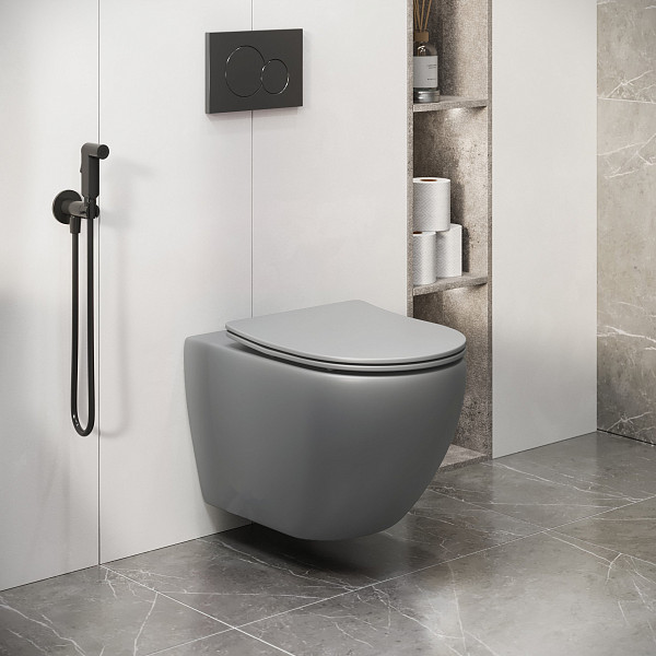 Унитаз GR-4411GLMS Color (550*365*395) СВЕТЛО-СЕРЫЙ МАТОВЫЙ подвесной БЕЗОБОДКОВЫЙ