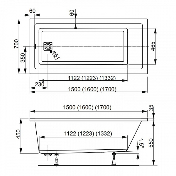 Акриловая ванна Vagnerplast Cavallo 160x70 VPBA167CAV2X-04