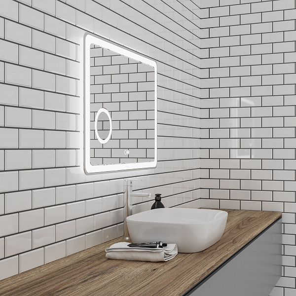 Зеркало LEO (900*800*45) LED с сенсорным выкл.,гравировкой,подогревом и увеличительным стеклом