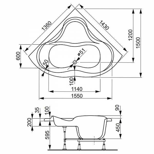 Акриловая ванна Vagnerplast Iris 143x143 VPBA143IRI3X-04