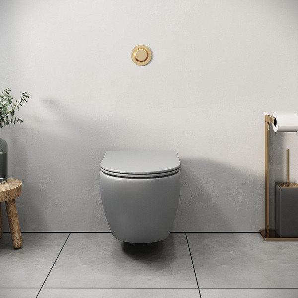 Унитаз GR-4455GLMS Color (485*365*360) СВЕТЛО-СЕРЫЙ МАТОВЫЙ подвесной БЕЗОБОДКОВЫЙ с тонкой крышкой