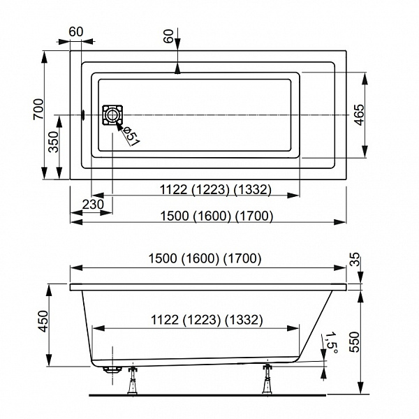 Акриловая ванна Vagnerplast Cavallo 170x75 VPBA170CAV2X-04