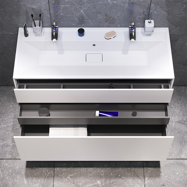 M50AFHX1203WM Inspire V2.0, База под раковину, подвесная, 120 см, 3 ящика, push-to-open, белый матов