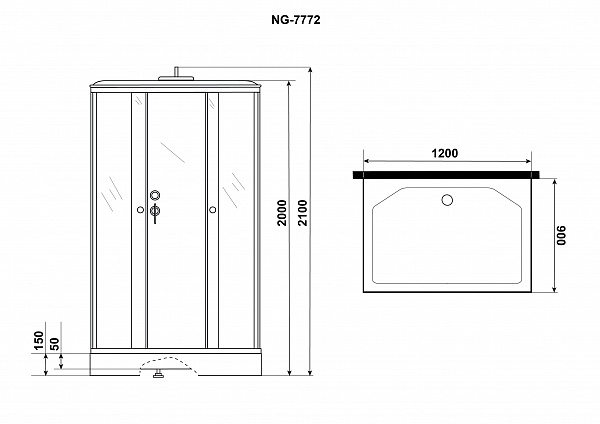 Душ.каб. NG-7772QM (1200x900х2100) низкий поддон стенки МРАМОР 4 места