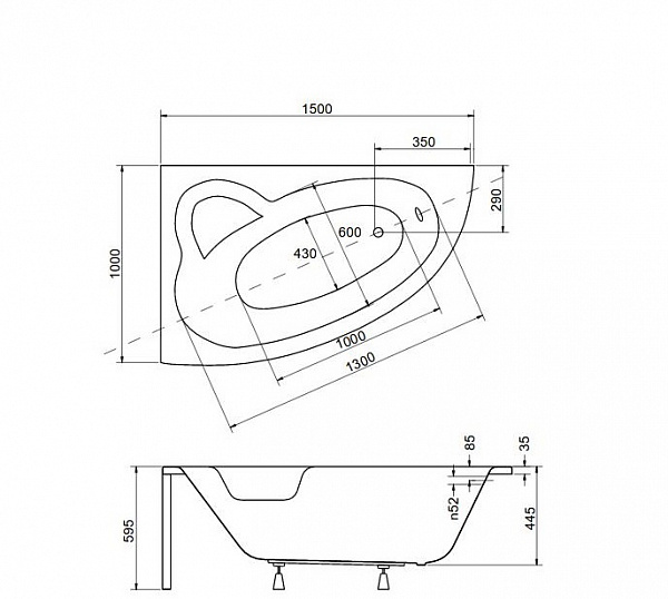 Акриловая ванна Besco Natalia 150x100 WAN-150-NL Левая