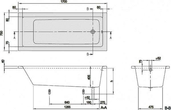 Акриловая ванна Villeroy & Boch Targa Plus Mono 170x75 с ножками в комплекте UBA171NES2V01+U99740000