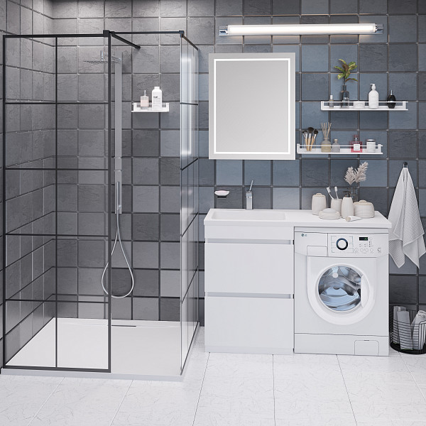 Тумба ДЖЕРСИ  с умывальником Камилла 1200 над стиральной машиной, 2 ящика