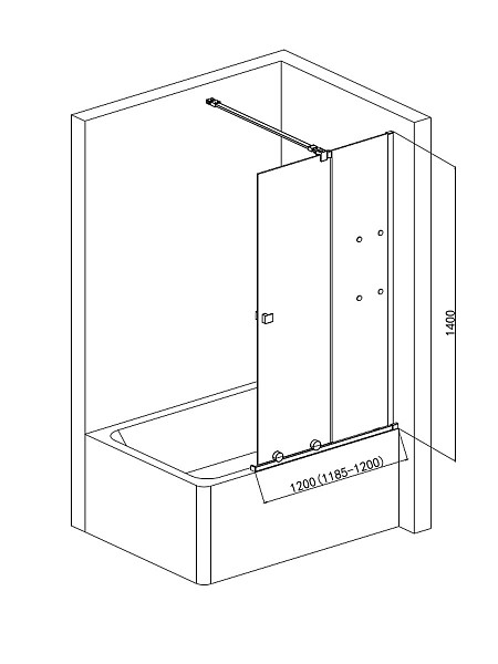 Шторка  на ванну AQUAme 1200*1400мм., стекло 8мм, цвет профиля матовый черный.