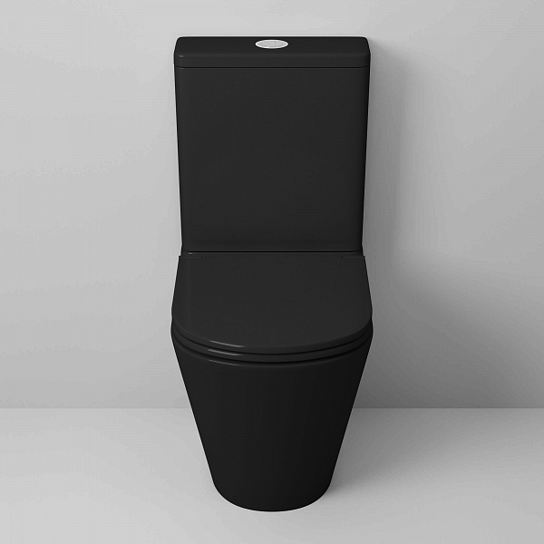 Унитаз GR-4450BMS (605*380*825) ЧЕРНЫЙ МАТОВЫЙ напольный БЕЗОБОДКОВЫЙ с тонкой крышкой, 2 места