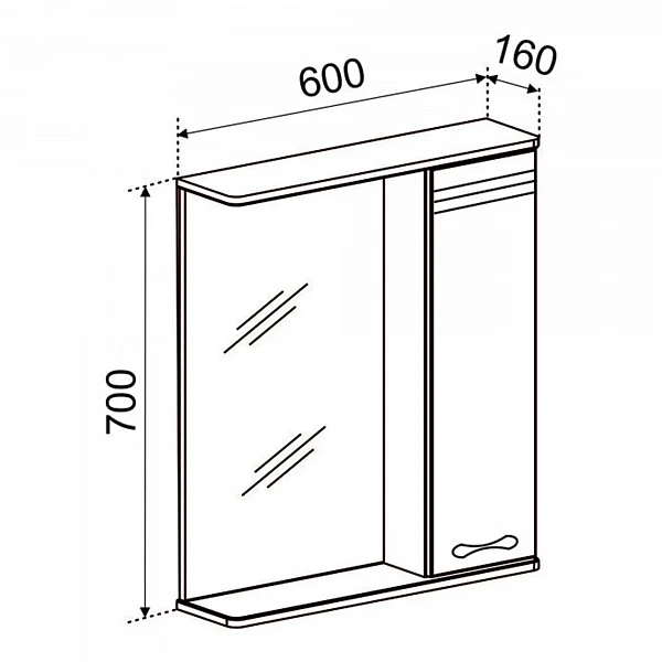 Зеркало со шкафчиком Emmy Рио (Правое) 60х70