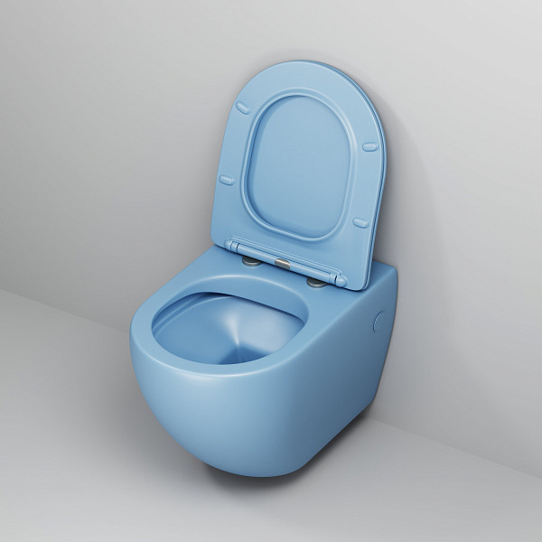 Унитаз GR-4411BSMS Color (550*365*395) ГОЛУБОЙ МАТОВЫЙ подвесной БЕЗОБОДКОВЫЙ