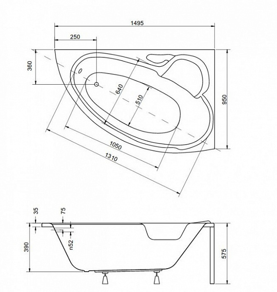 Акриловая ванна Besco Bianka 150x95 WAB-150-NP Правая