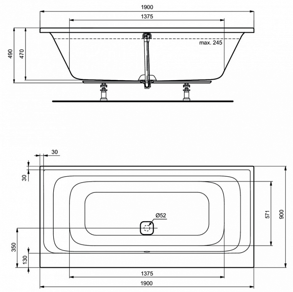 Акриловая ванна Ideal Standard Tonic II Duo K746501 190x90