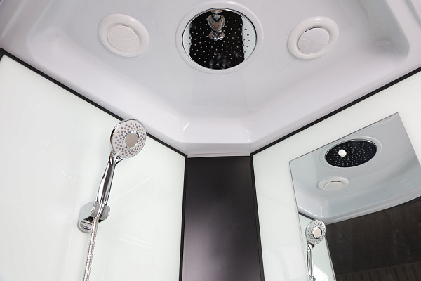 Душ.каб. NG-6708-14 (900х900х2150) высокий поддон(40см) стекло ПРОЗРАЧНОЕ черные профиля 4 места