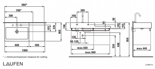 Мебельная раковина Laufen Case 8.1843.2.000.104.1 100 см