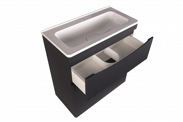 Тумба напольная "Бергамо мини 70" (2 ящ.) Люкс антискрейтч черный, под раковину, PLUS