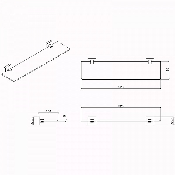 Полка AZARIO RINA стеклянная 52 см (AZ-87003)