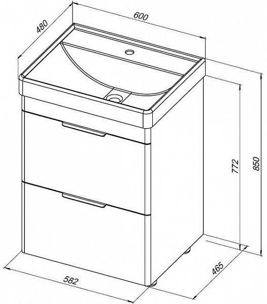 Тумба под раковину Aquanet Ирис new 60 белый глянец (2 ящика) 00310152