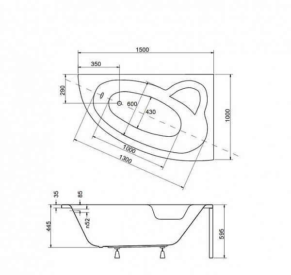 Акриловая ванна Besco Natalia 150x100 WAN-150-NP Правая