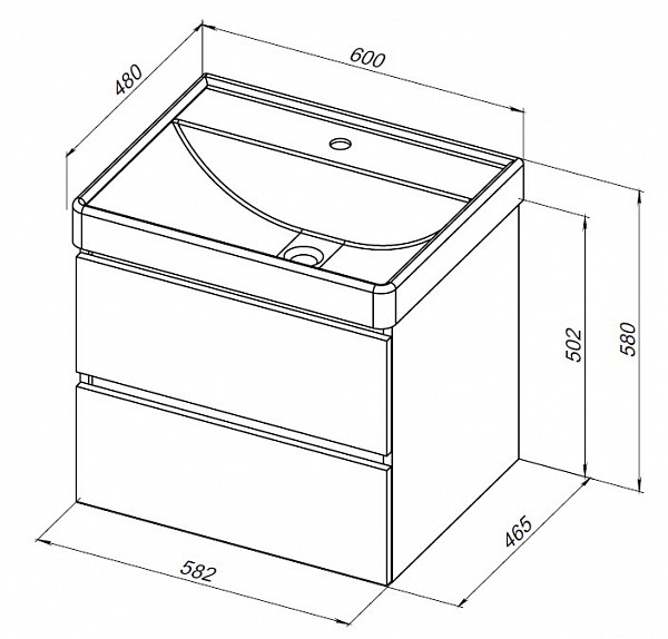 Тумба под раковину Aquanet Вега 60 (2 ящика) 00308318