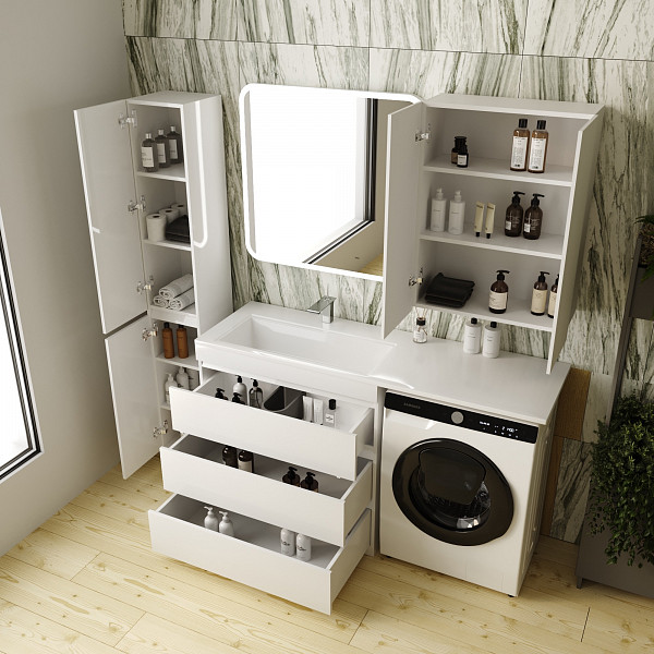 Тумба напольная "Даллас 150", 3 ящика, Люкс белая, под раковину, PLUS СС-00002305