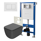 Сет: Система инсталляции Point Элемент для подвесного унитаза PN45120 + Клавиша смыва для инсталляции Point Ника, белая, PN44081W + Унитаз подвесной Point Меркурий безободковый, сид.дюропласт микролифт быстросъем, графит, PN41831GM