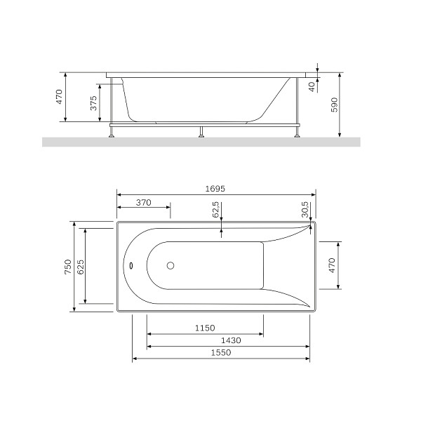 W72A-170-075W-A2 Ванна акриловая Spirit 170x75