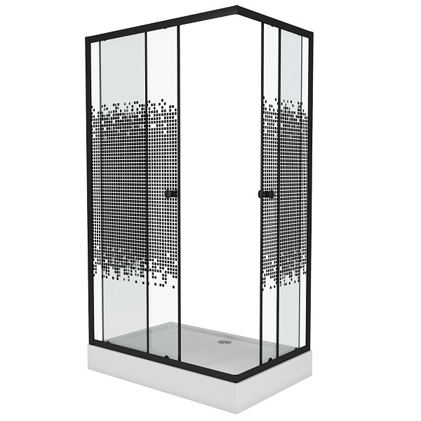 Душ. уголок NG-012-14Q BLACK(1200х800х1950) низкий поддон(13см) стекло МОЗАИКА, 2 места