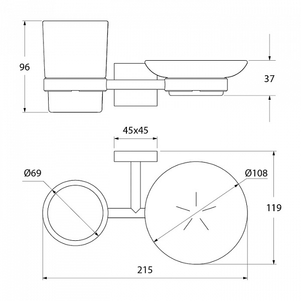 Подстаканник и мыльница, матовое стекло, латунь,  Edifice, IDDIS, EDIMBG0i57