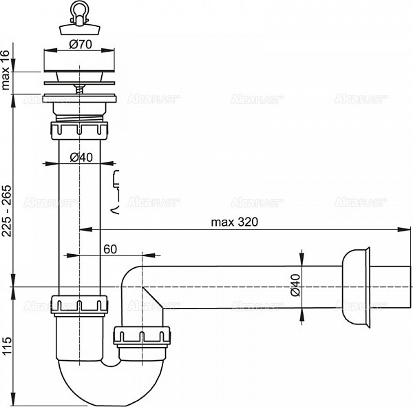 Сифон для мойки AlcaPlast A800-DN40