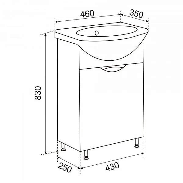 Тумба Emmy Милли 45 с раковиной Уют