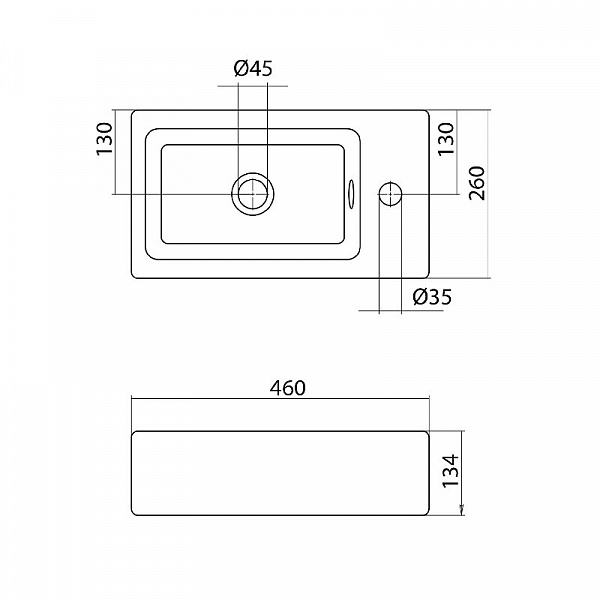 Прямоугольная раковина Santek Эрис 46 отверстие под смеситель справа 1WH301972