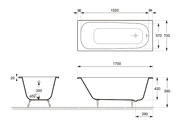 Ванна чугунная Delice Continental 1400х700 с отверстиями под ручки