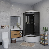 Душ.каб. NG-6508-14P (900х900х2150) высокий поддон(40см) стекло ТОНИРОВАННОЕ алюм черный 4 места