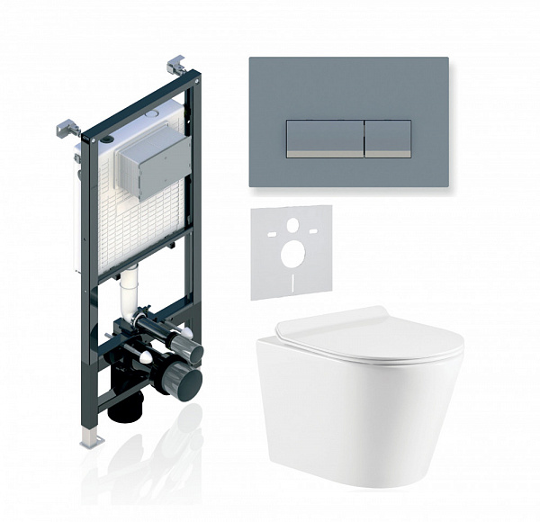 Комплект KOLLER POOL для монтажа  подвесного унитаза: Инсталляция Alcora ST 1200 с клавишей INTEGRO Matt Chrome, Унитаз ORION Rimless, сиденье дюропласт: SoftClose, Take Off, антибактериальное покрытие, система «Антивсплеск»