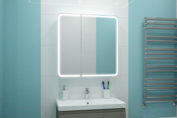 Зеркало-шкаф Континент "Elliott LED" 800х800 с датчиком движения, розеткой