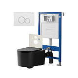 Сет: Система инсталляции Point Элемент для подвесного унитаза PN45120 + Клавиша смыва для инсталляции Point Виктория, хром, PN44061C + Унитаз подвесной Point Веста безободковый, чёрн мат, PN41701BM