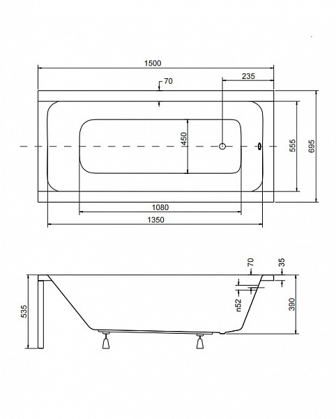 Акриловая ванна Besco Modern 150x70 WAM-150-MO