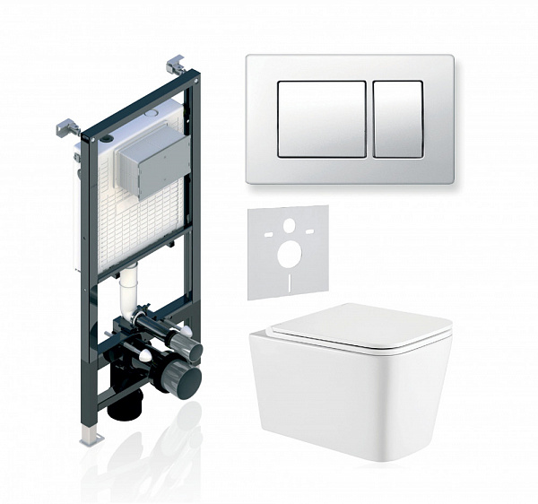 Комплект KOLLER POOL для монтажа  подвесного унитаза: Инсталляция Alcora ST 1200 с клавишей KVADRO  White, Унитаз KVADRO Rimless, сиденье дюропласт: SoftClose, Take Off, антибактериальное покрытие, система «Антивсплеск»