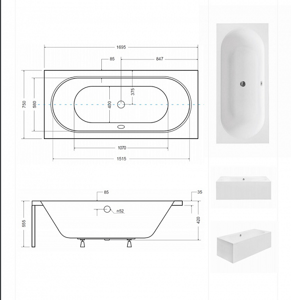 Акриловая ванна Besco Vitae 170x75 WAV-170-PK