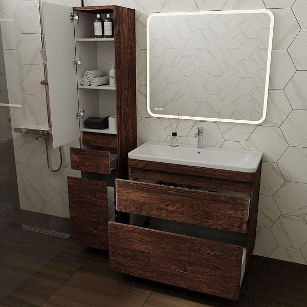 Тумба напольная Style line Атлантика 90, Люкс старое дерево, под раковину, PLUS