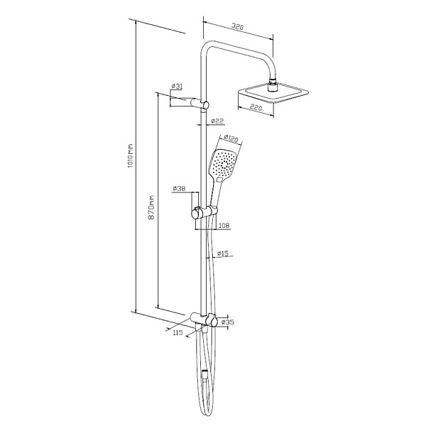 DX978200200 Origin Evo, душ. система: верхний душ 230мм, ручн.душ 120мм, 3 режима, штанга 1010мм, Бе