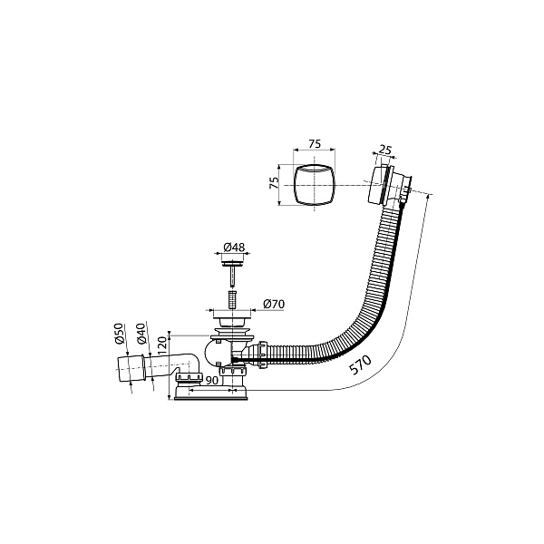 Слив-перелив Koller Pool для ванны автомат квадратный комплект хром (A51CR)