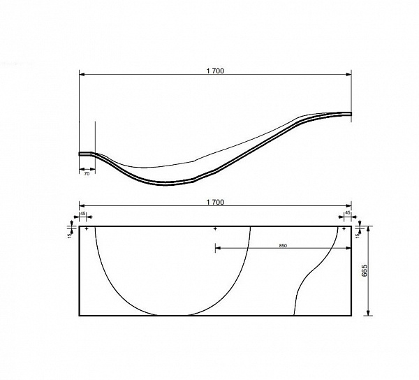 Фронтальный экран для ванны Эстет Грация 170 см ФР-00000023 правый